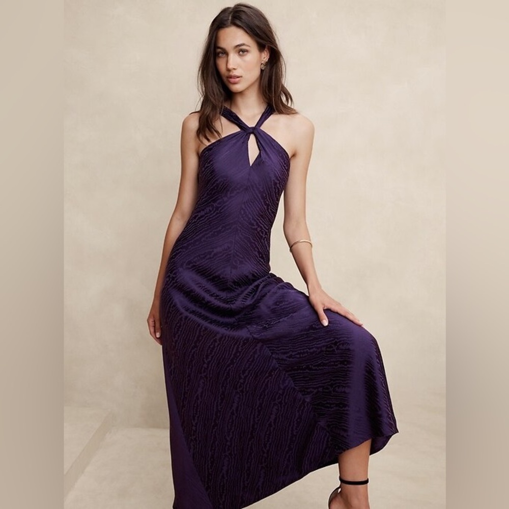 Banana Republic Twist-Front Column Maxi Dress in Deep Highland Purple